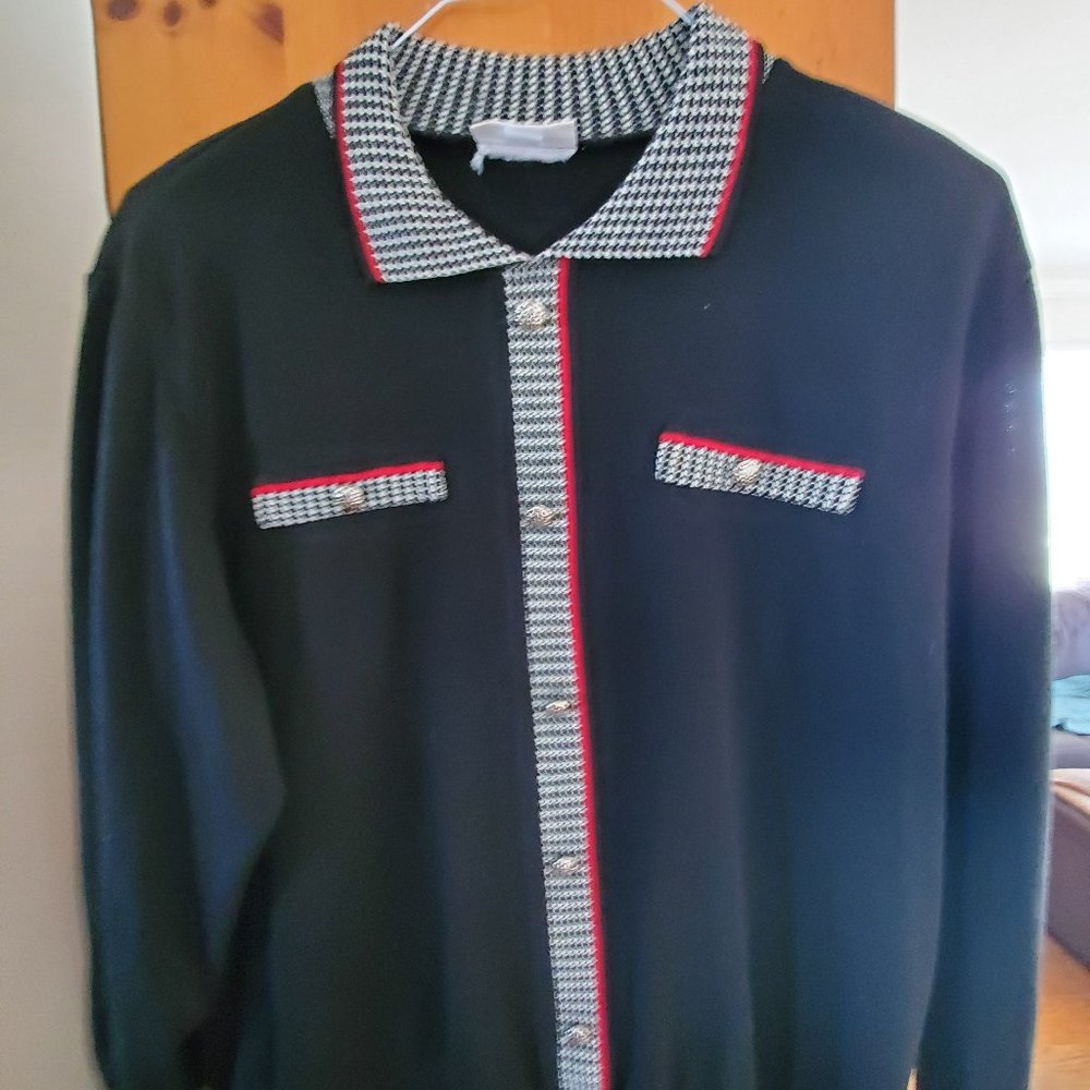 Vintage Alfred Dunner Black Sweater Houndstooth Trim